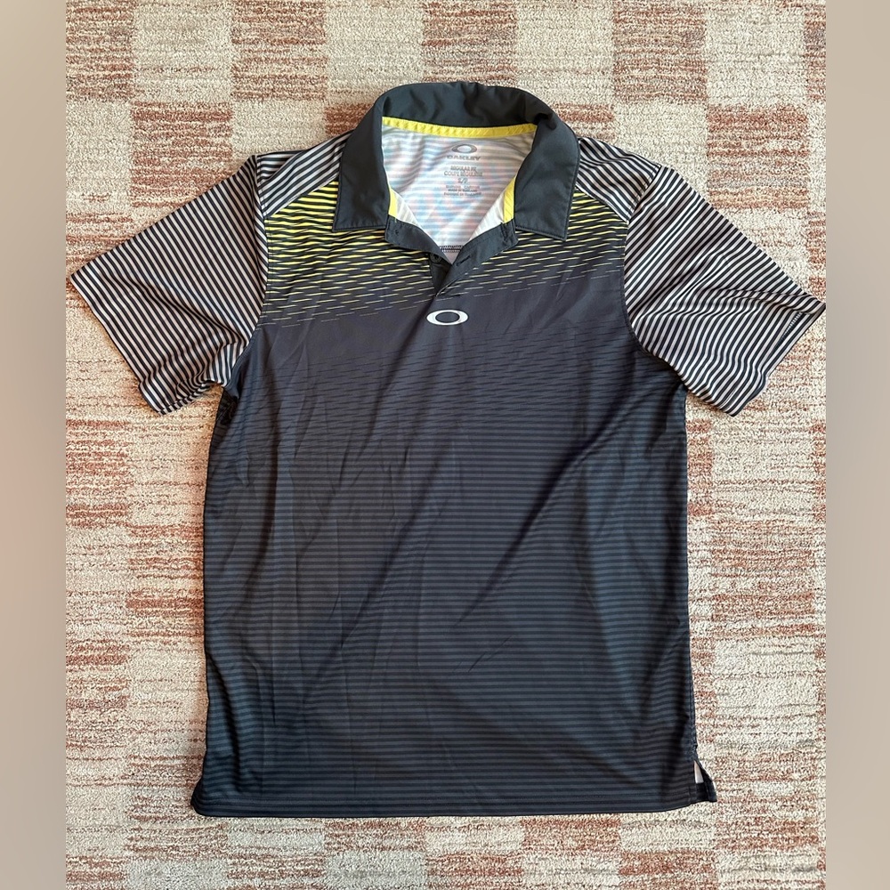 Oakley Black and Yellow Striped Polo Shirt